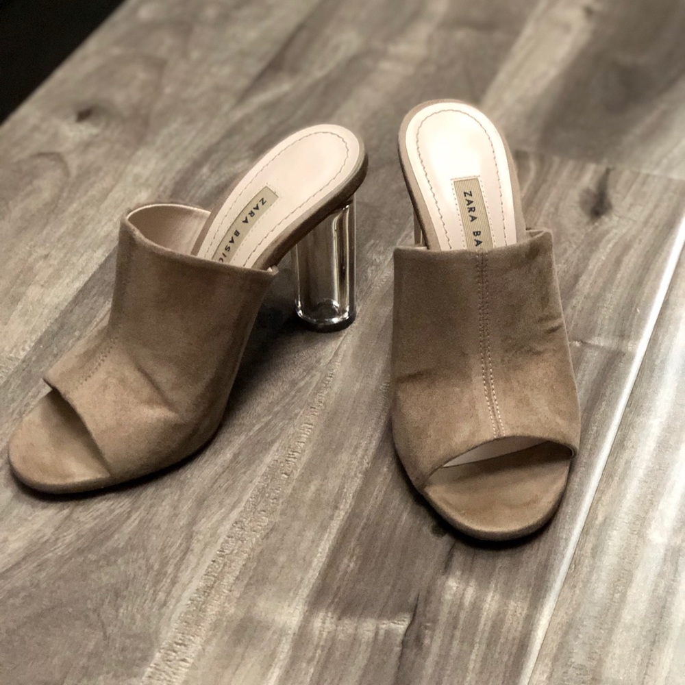 ZARA Suede slip on sandals with methacrylate heels
